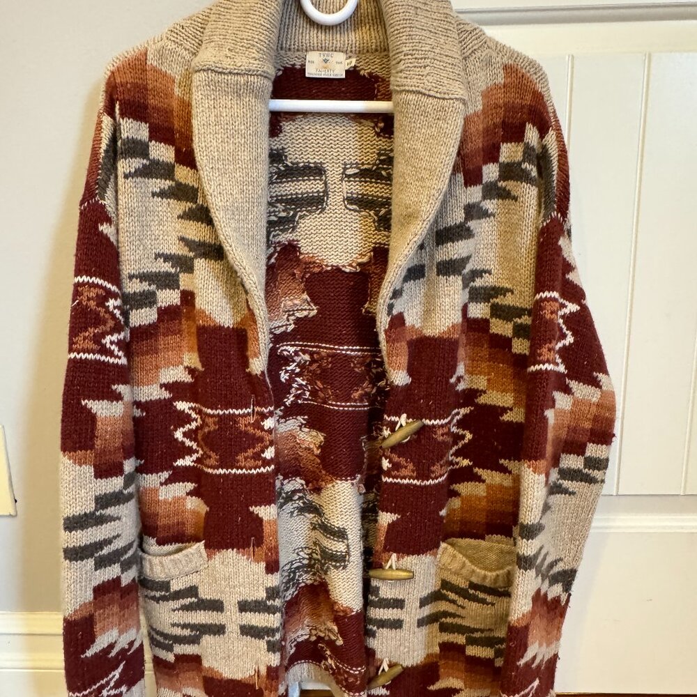 Faherty X Lehi Thunder Voice Eagle Woodland Cardigan in Sunset Medium